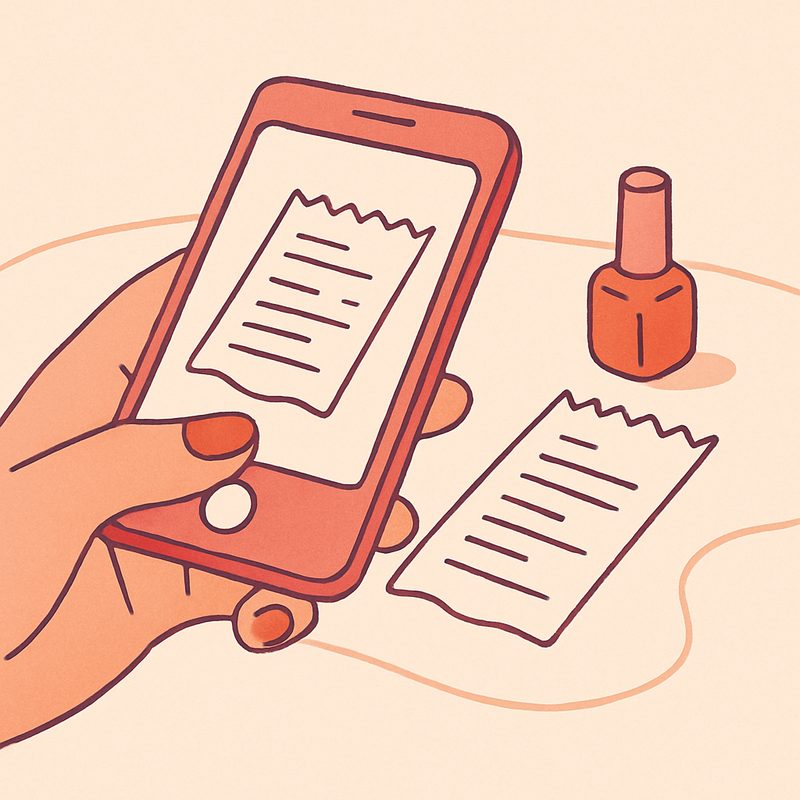 スマホでレシートを撮影するイラスト