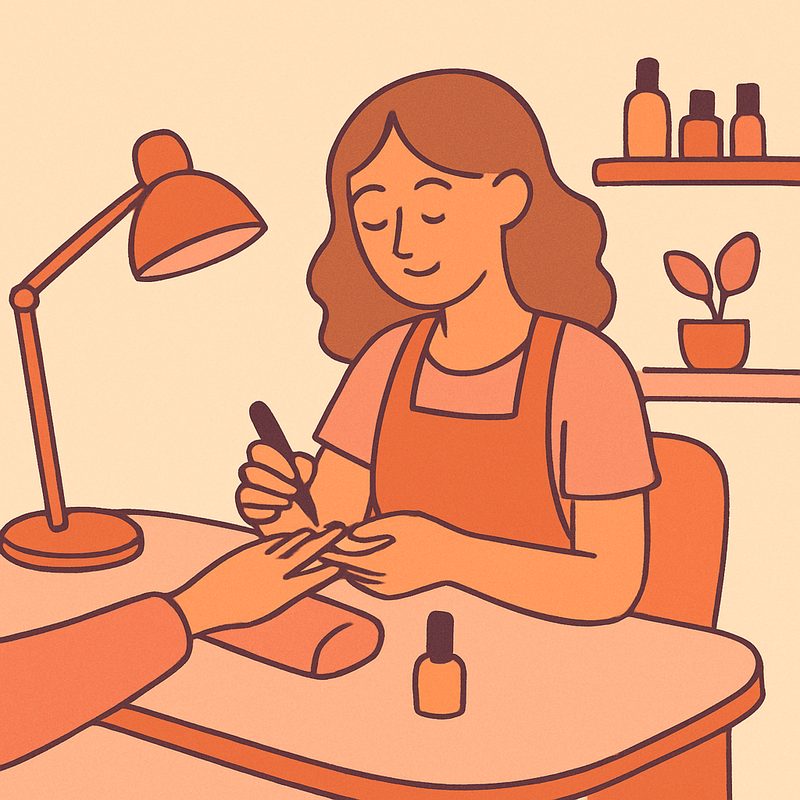 サロンで施術するネイリストのイラスト